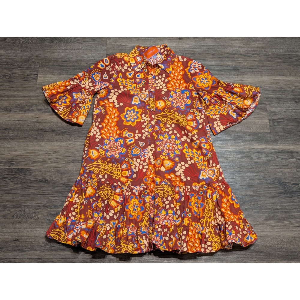 La DoubleJ Choux Dress Edition 28 Brown Floral Bell Sleeve Mini Dress XS Italy